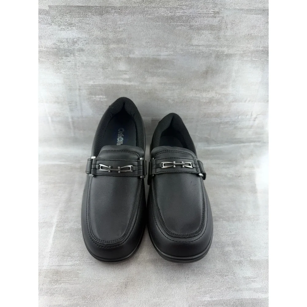 Orthofeet 817 Women Black Leather Bit Loafers Shoes Wide Sz 8.5D Comfort Moc Toe